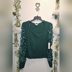 XXL No Boundaries Sweater Top with sheer sleeves